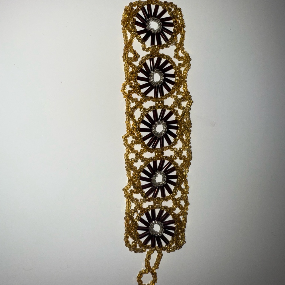 Elegant Beaded Gold and Brown Bracelet